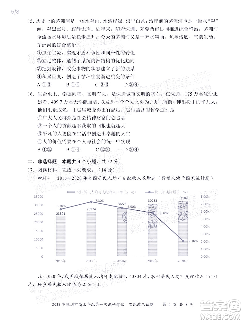 2022年深圳市高三年級(jí)第一次調(diào)研考試思想政治試題及答案