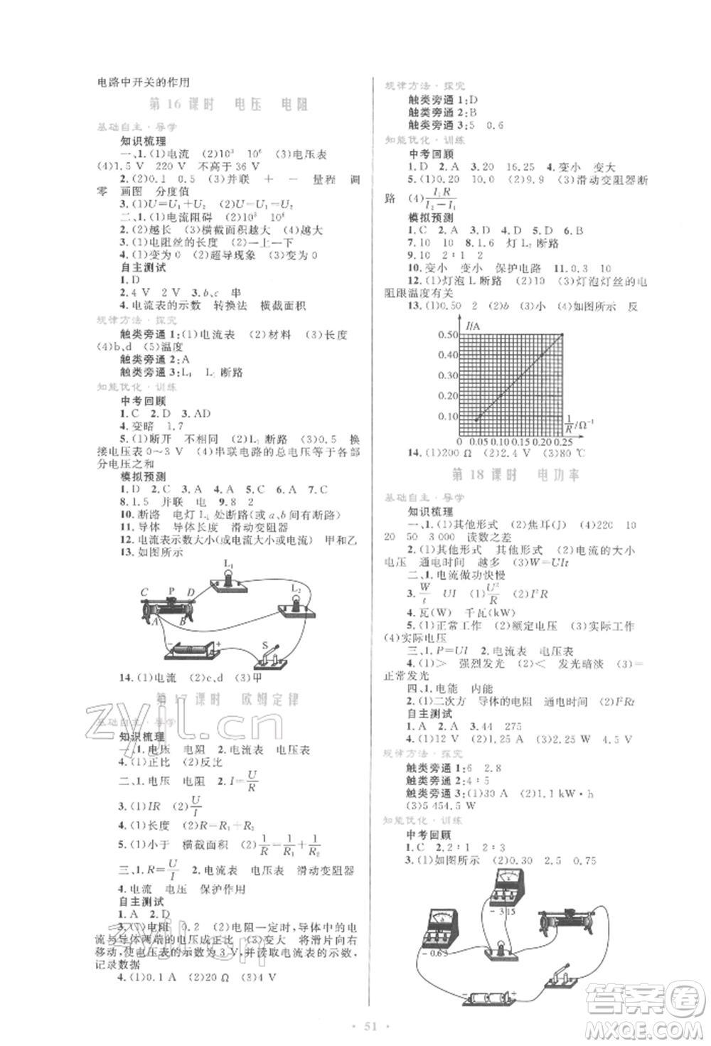人民教育出版社2022初中總復(fù)習(xí)優(yōu)化設(shè)計(jì)九年級(jí)物理人教版參考答案
