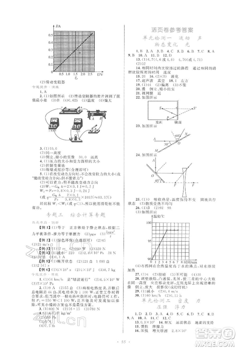 人民教育出版社2022初中總復(fù)習(xí)優(yōu)化設(shè)計(jì)九年級(jí)物理人教版參考答案