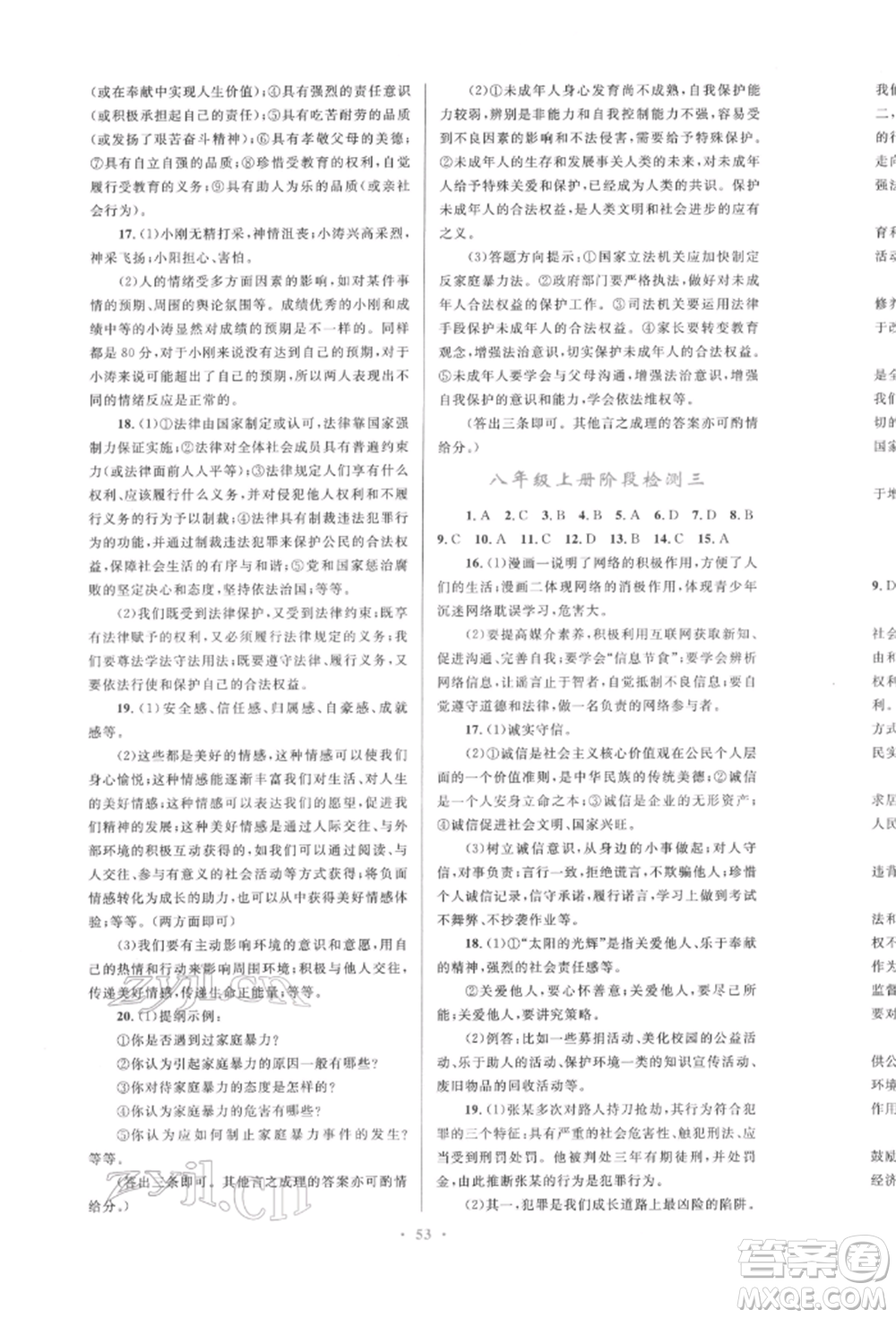 人民教育出版社2022初中總復(fù)習(xí)優(yōu)化設(shè)計(jì)九年級(jí)道德與法治人教版參考答案