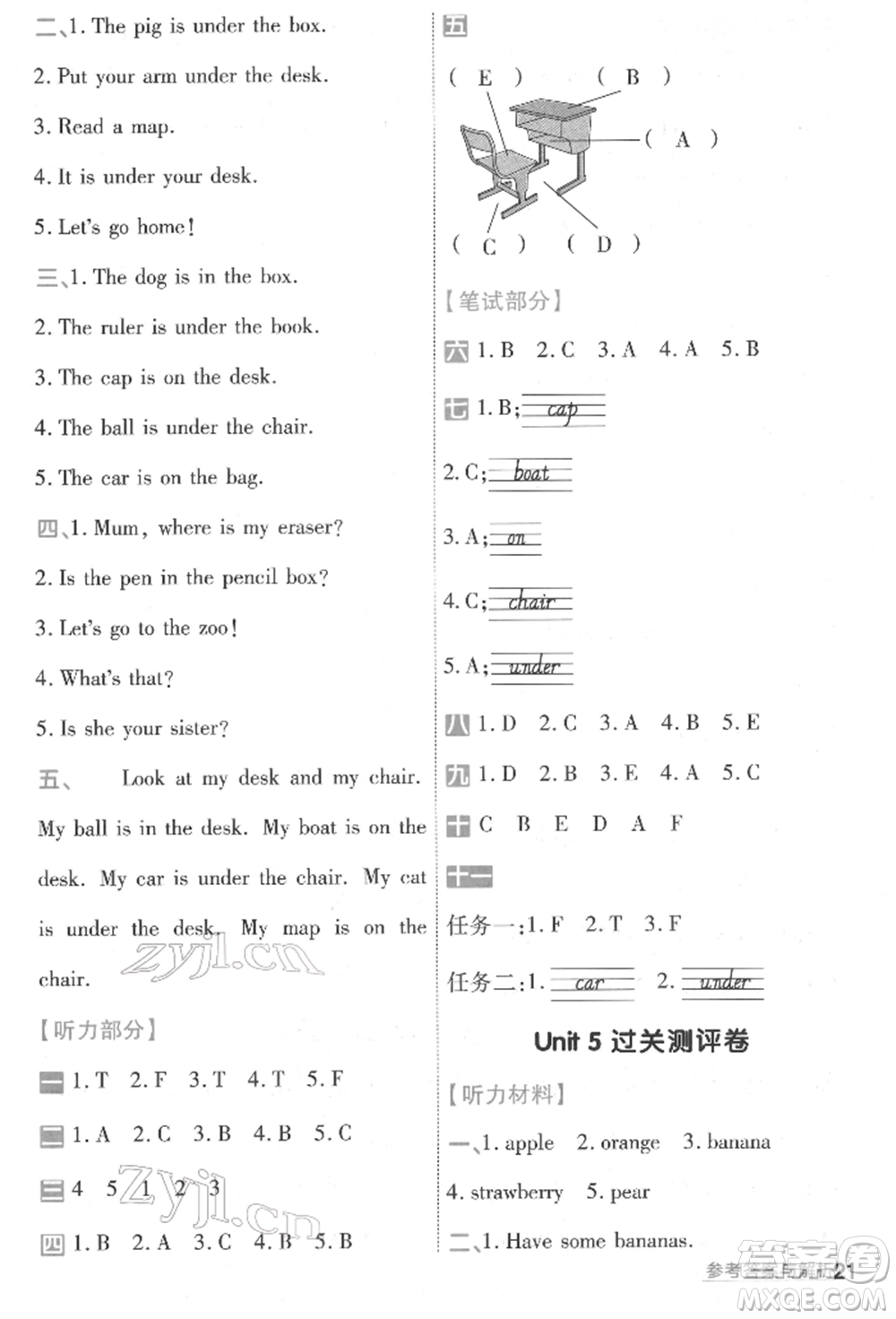 南京師范大學(xué)出版社2022一遍過(guò)三年級(jí)英語(yǔ)下冊(cè)人教版河南專(zhuān)版參考答案