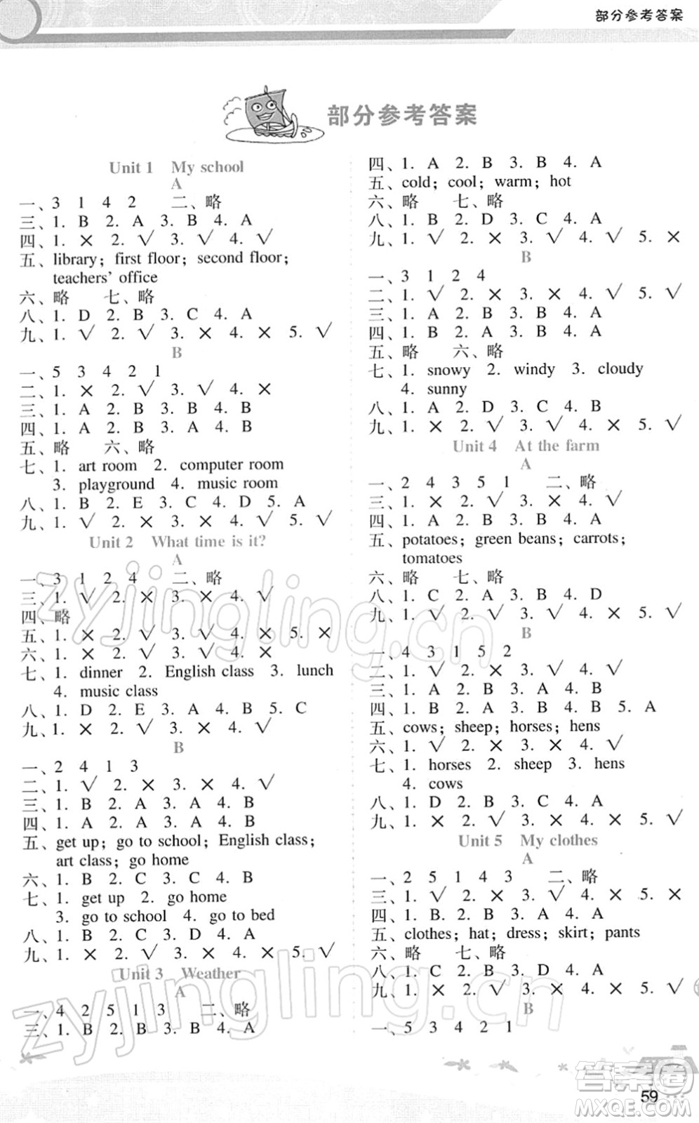 廣西師范大學(xué)出版社2022新課程學(xué)習(xí)輔導(dǎo)四年級英語下冊人教版答案
