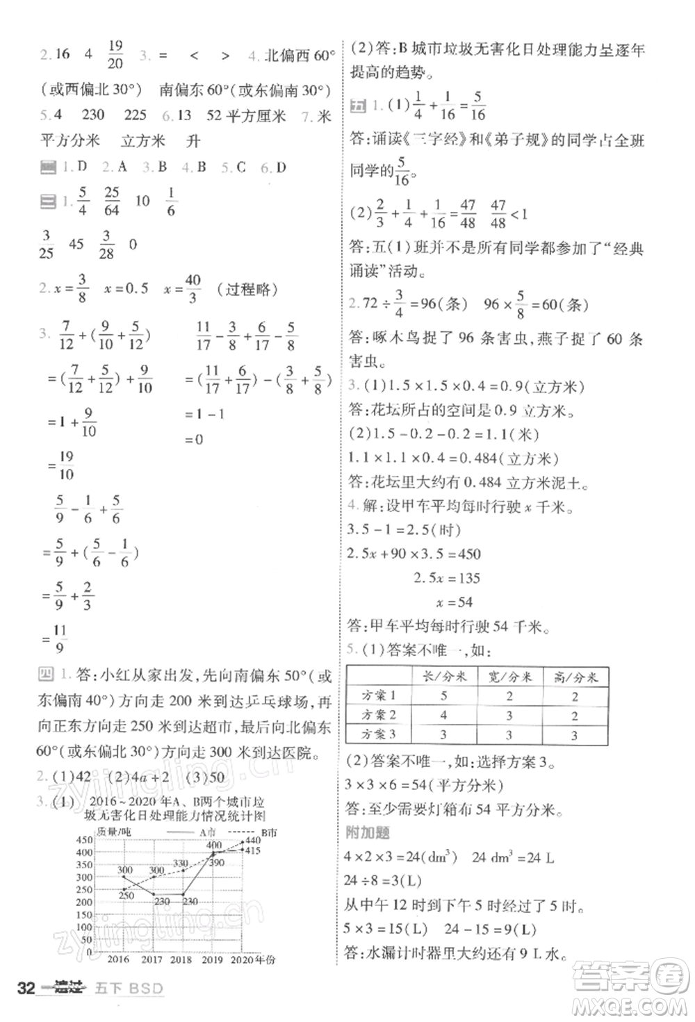 南京師范大學(xué)出版社2022一遍過五年級(jí)數(shù)學(xué)下冊(cè)北師大版參考答案