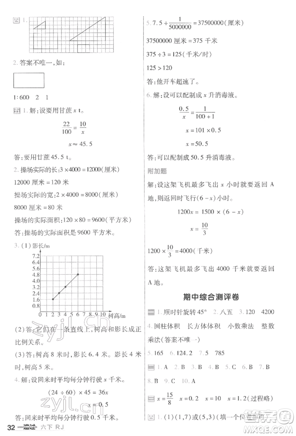 南京師范大學(xué)出版社2022一遍過六年級(jí)數(shù)學(xué)下冊(cè)人教版參考答案