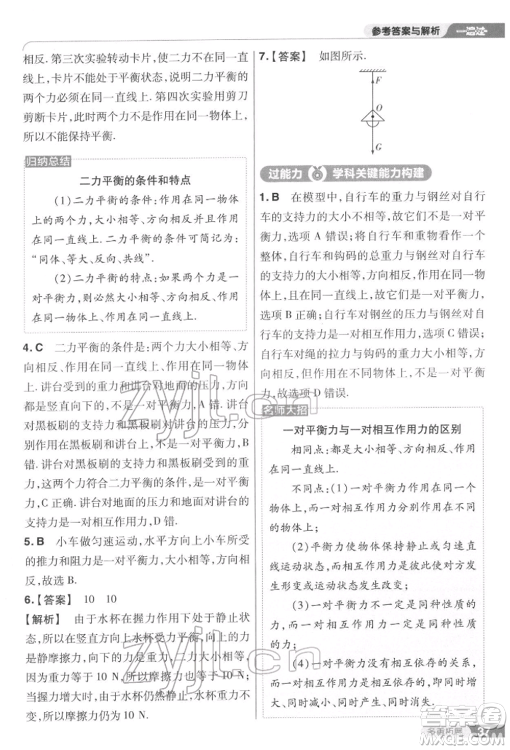 南京師范大學(xué)出版社2022一遍過(guò)八年級(jí)物理下冊(cè)蘇科版參考答案