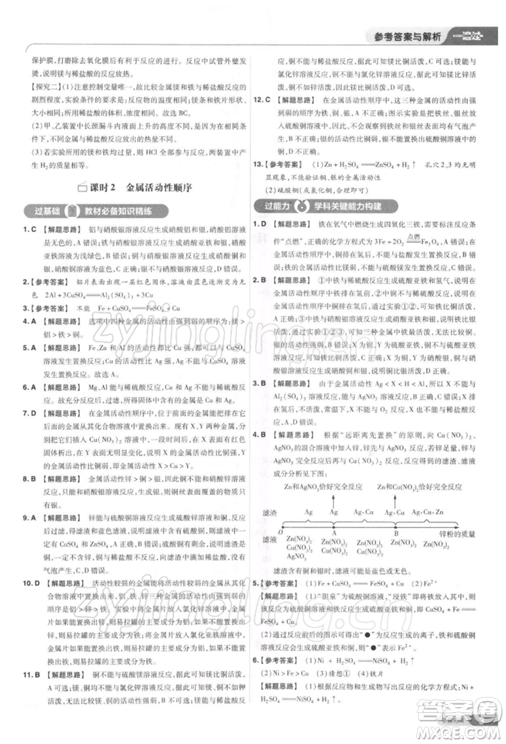 南京師范大學(xué)出版社2022一遍過(guò)九年級(jí)化學(xué)下冊(cè)人教版參考答案