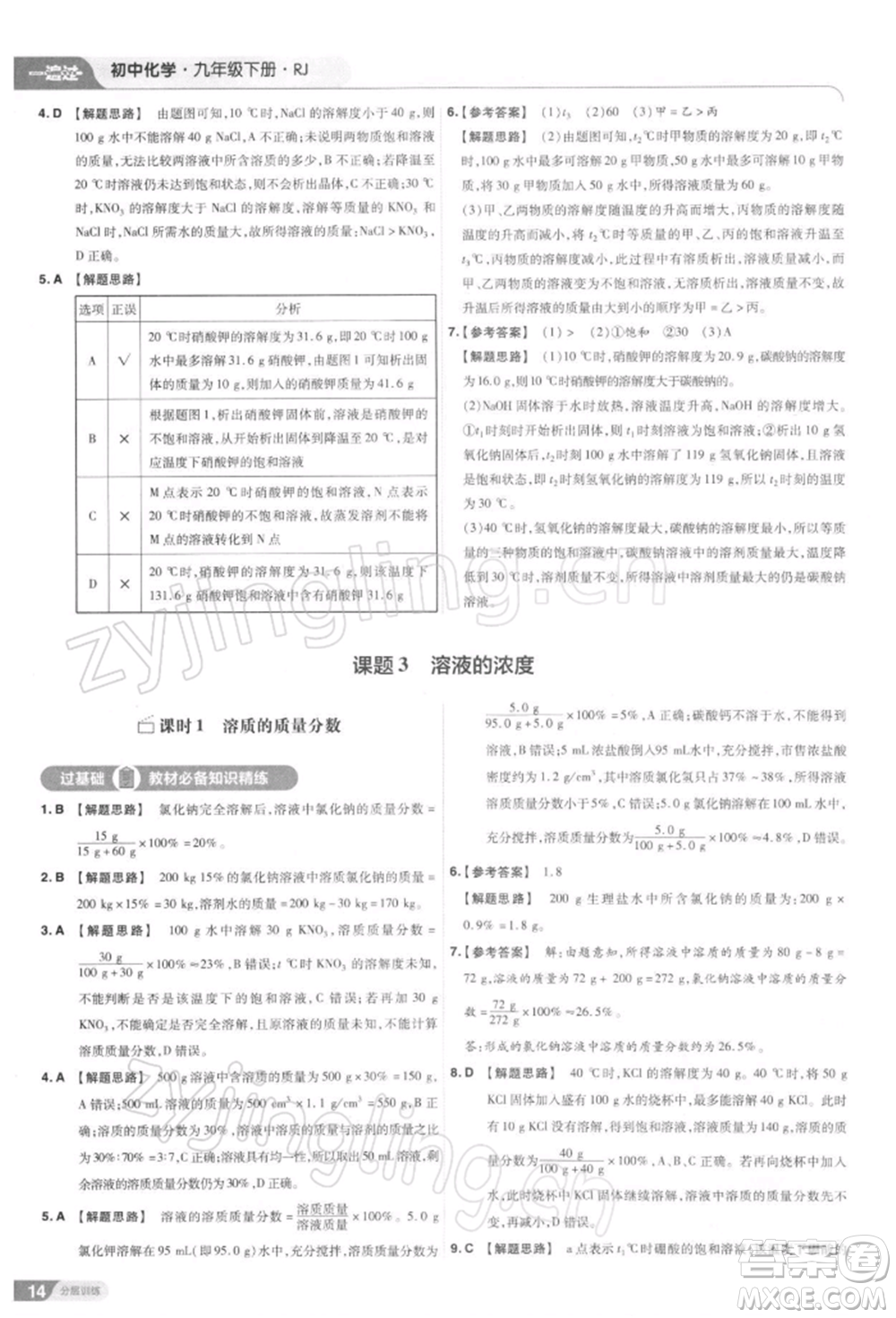 南京師范大學(xué)出版社2022一遍過(guò)九年級(jí)化學(xué)下冊(cè)人教版參考答案