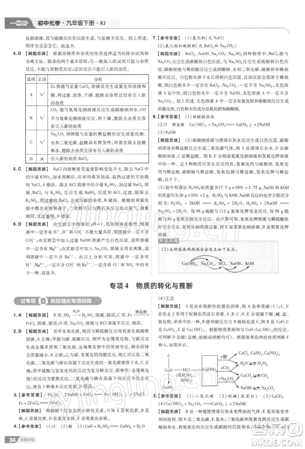 南京師范大學(xué)出版社2022一遍過(guò)九年級(jí)化學(xué)下冊(cè)人教版參考答案