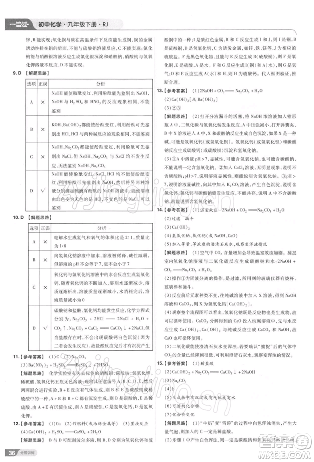南京師范大學(xué)出版社2022一遍過(guò)九年級(jí)化學(xué)下冊(cè)人教版參考答案