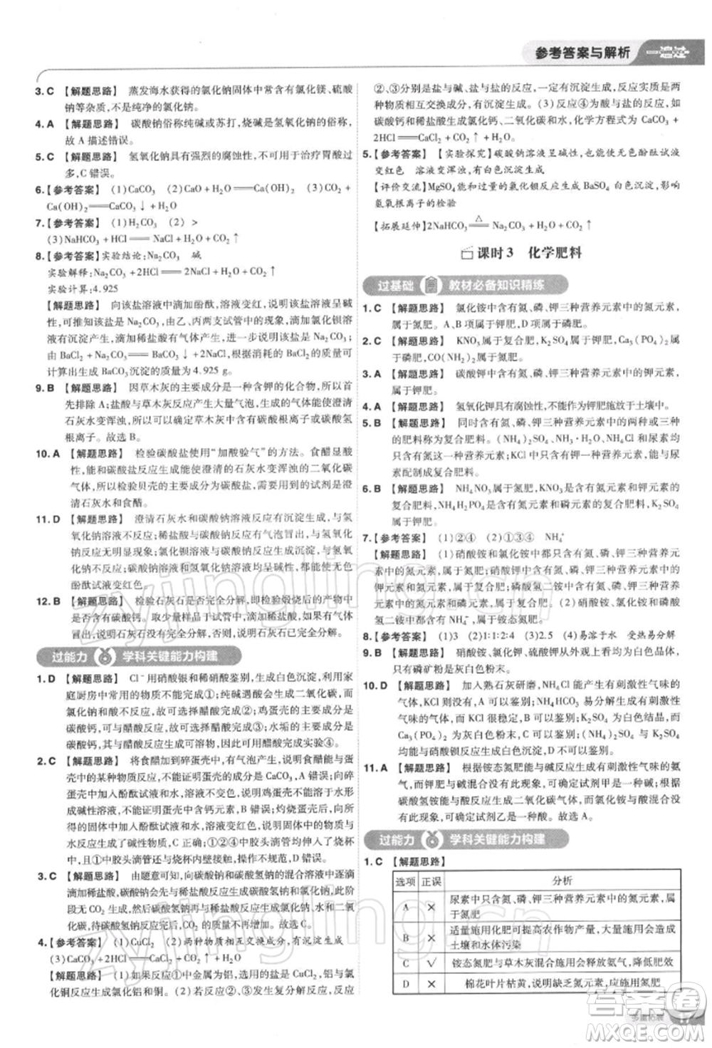 南京師范大學(xué)出版社2022一遍過(guò)九年級(jí)化學(xué)下冊(cè)滬教版參考答案