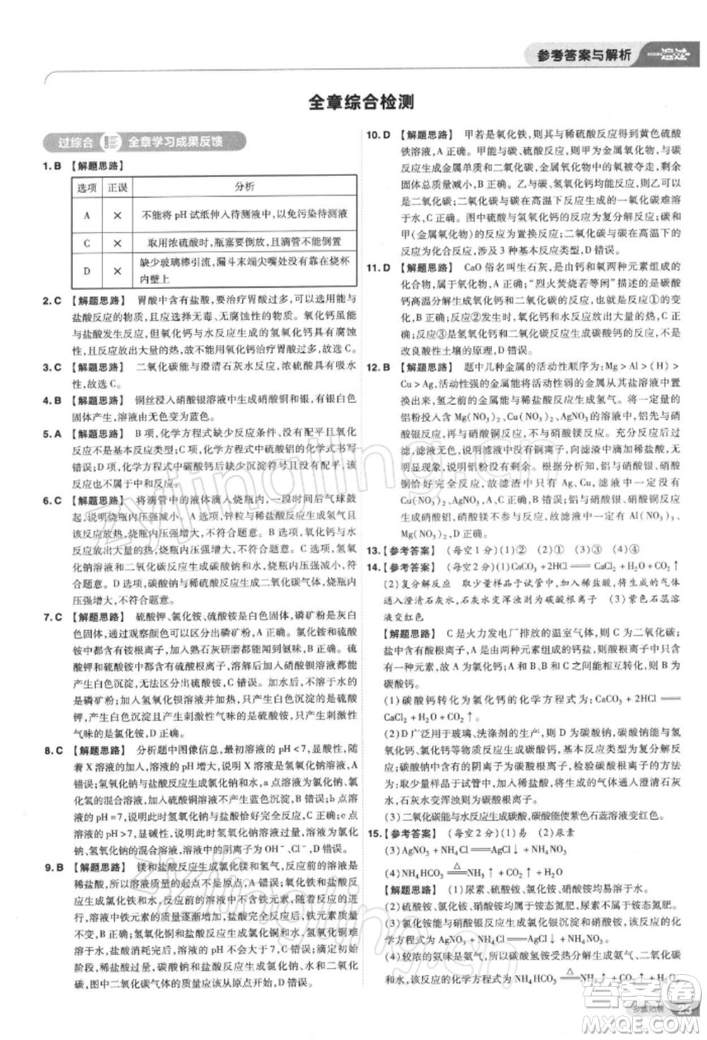 南京師范大學(xué)出版社2022一遍過(guò)九年級(jí)化學(xué)下冊(cè)滬教版參考答案