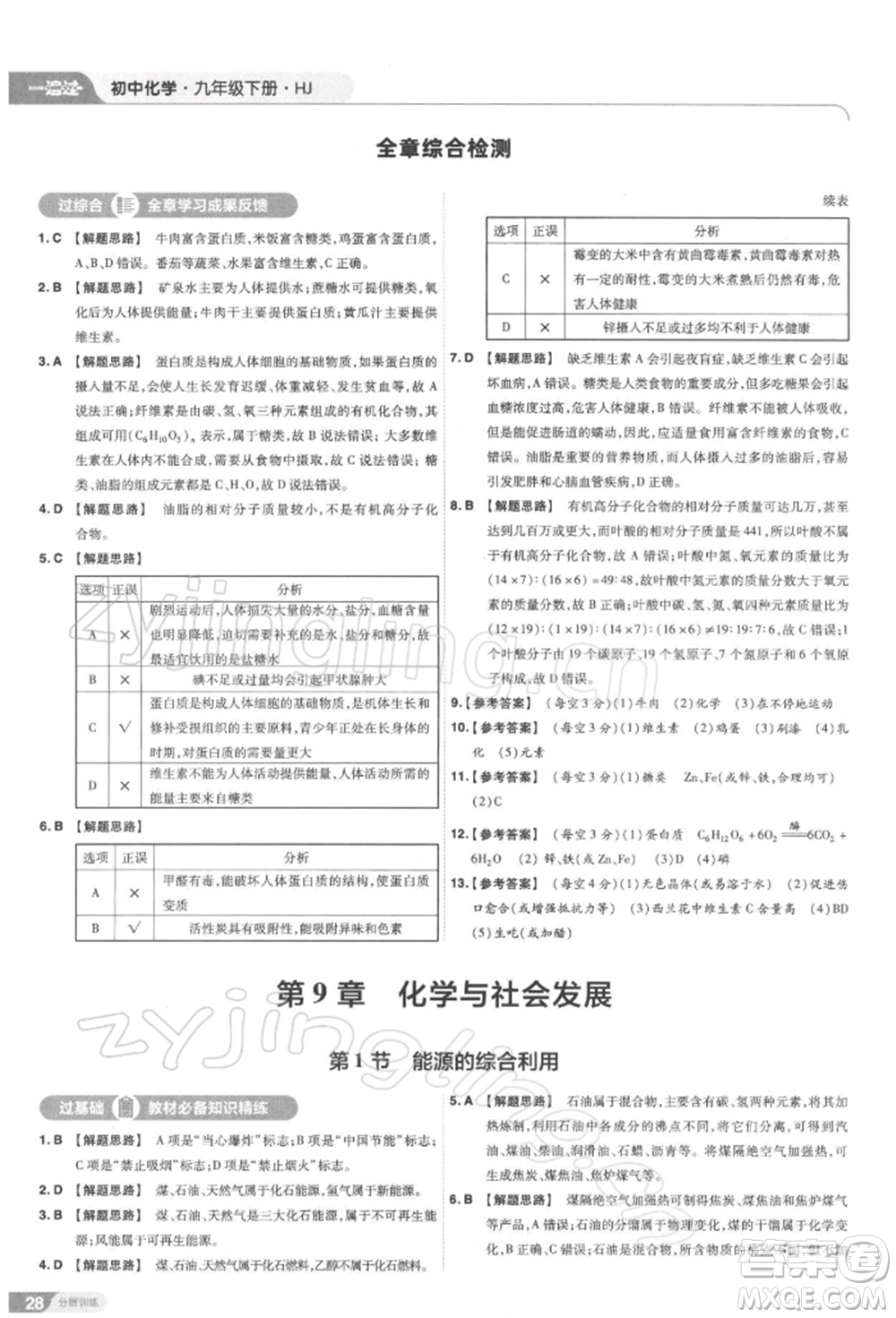 南京師范大學(xué)出版社2022一遍過(guò)九年級(jí)化學(xué)下冊(cè)滬教版參考答案