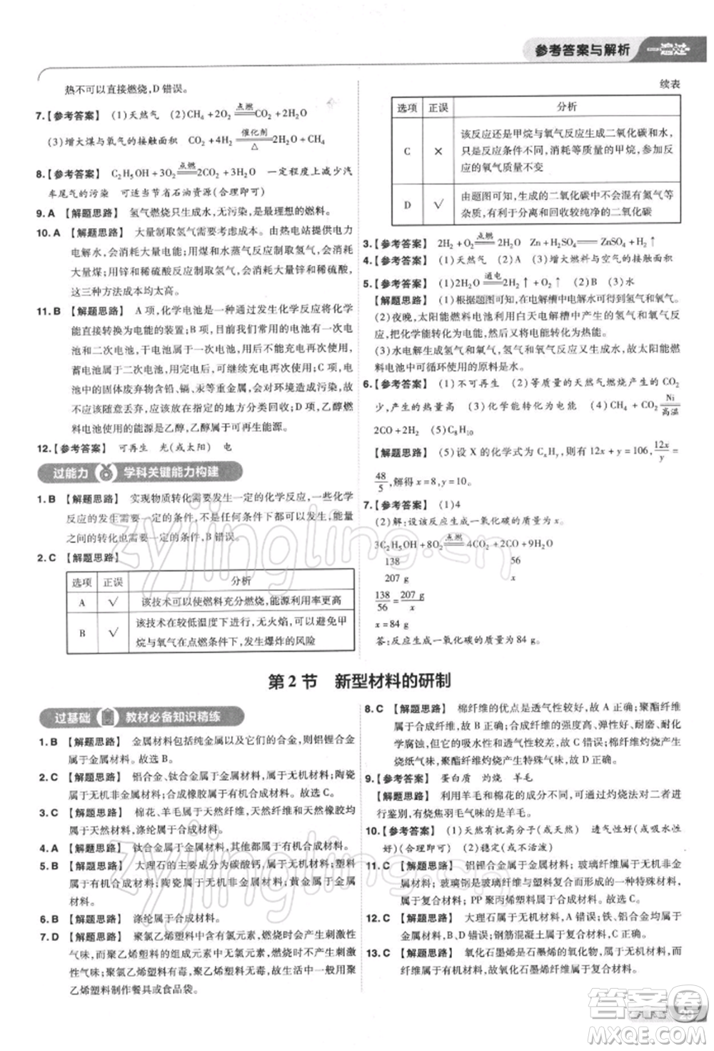 南京師范大學(xué)出版社2022一遍過(guò)九年級(jí)化學(xué)下冊(cè)滬教版參考答案