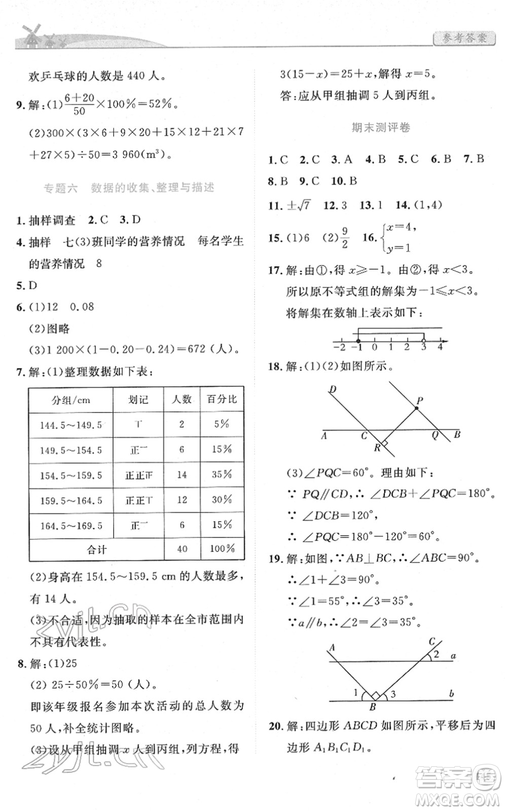 人民教育出版社2022績優(yōu)學案七年級數學下冊人教版答案