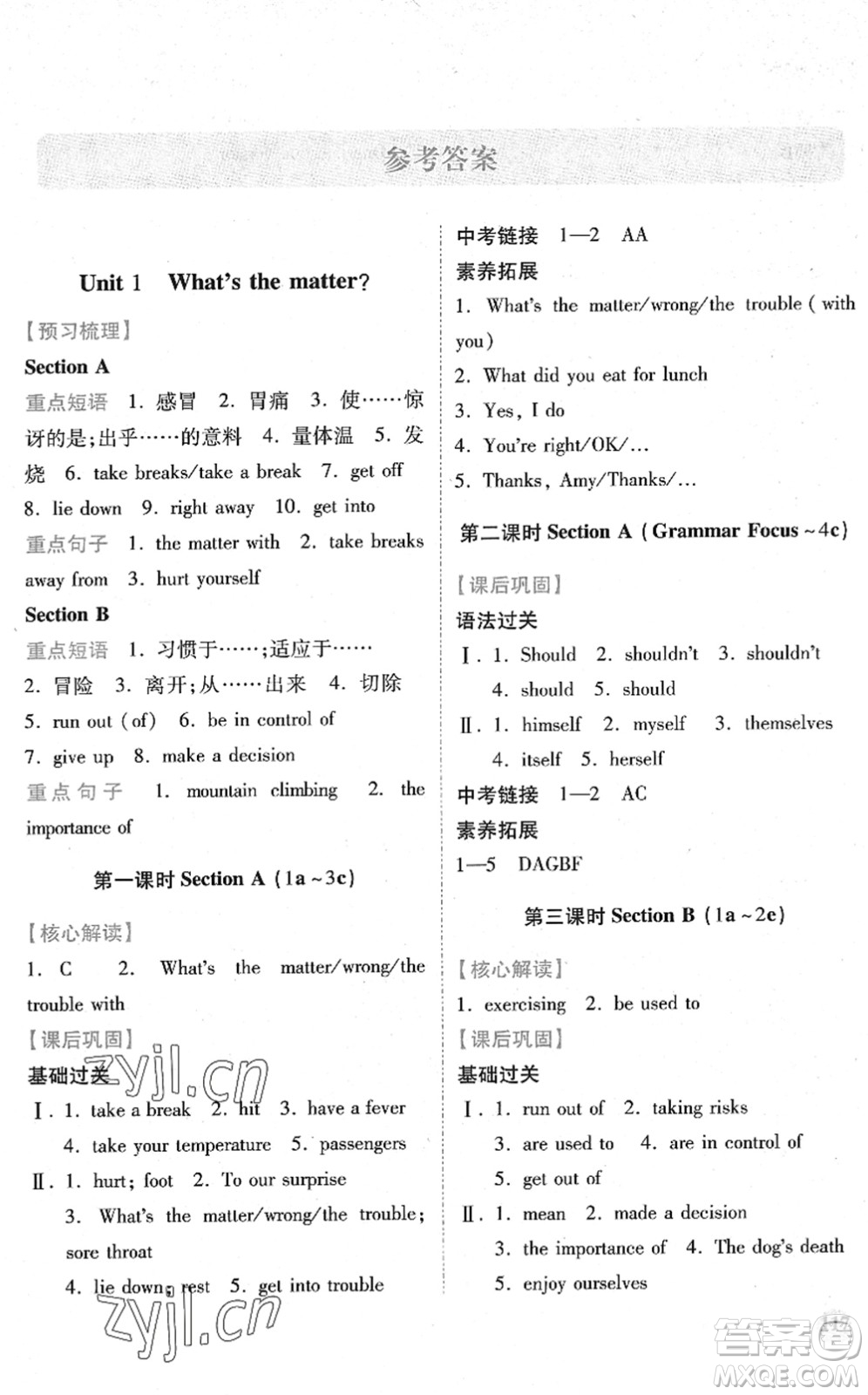 人民教育出版社2022績優(yōu)學(xué)案八年級(jí)英語下冊(cè)人教版答案