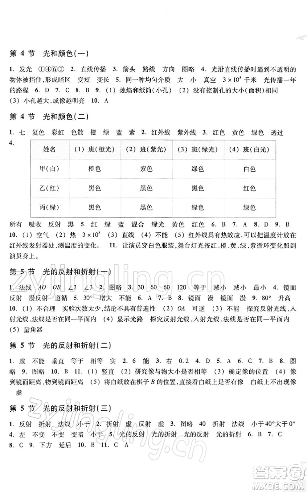 浙江教育出版社2022科學(xué)作業(yè)本七年級(jí)下冊ZH浙教版AB本答案