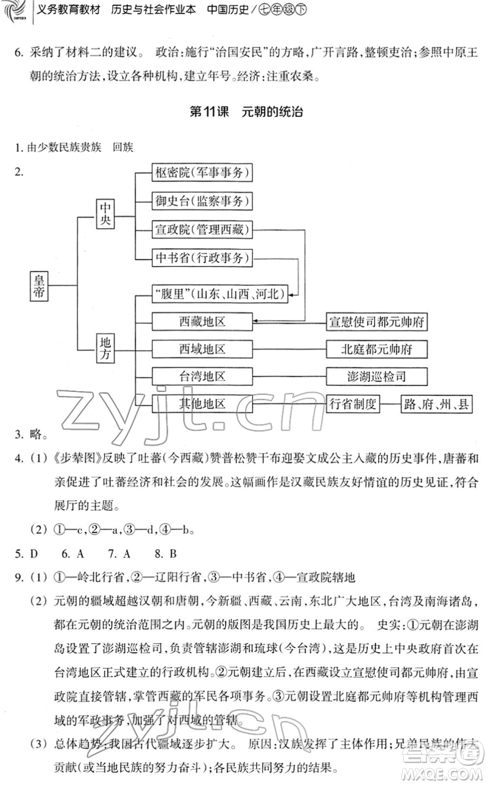 浙江教育出版社2022歷史與社會(huì)作業(yè)本七年級歷史下冊人教版答案