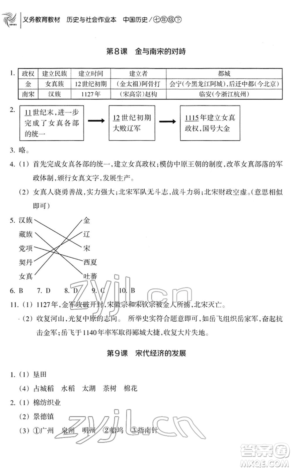 浙江教育出版社2022歷史與社會(huì)作業(yè)本七年級歷史下冊人教版答案