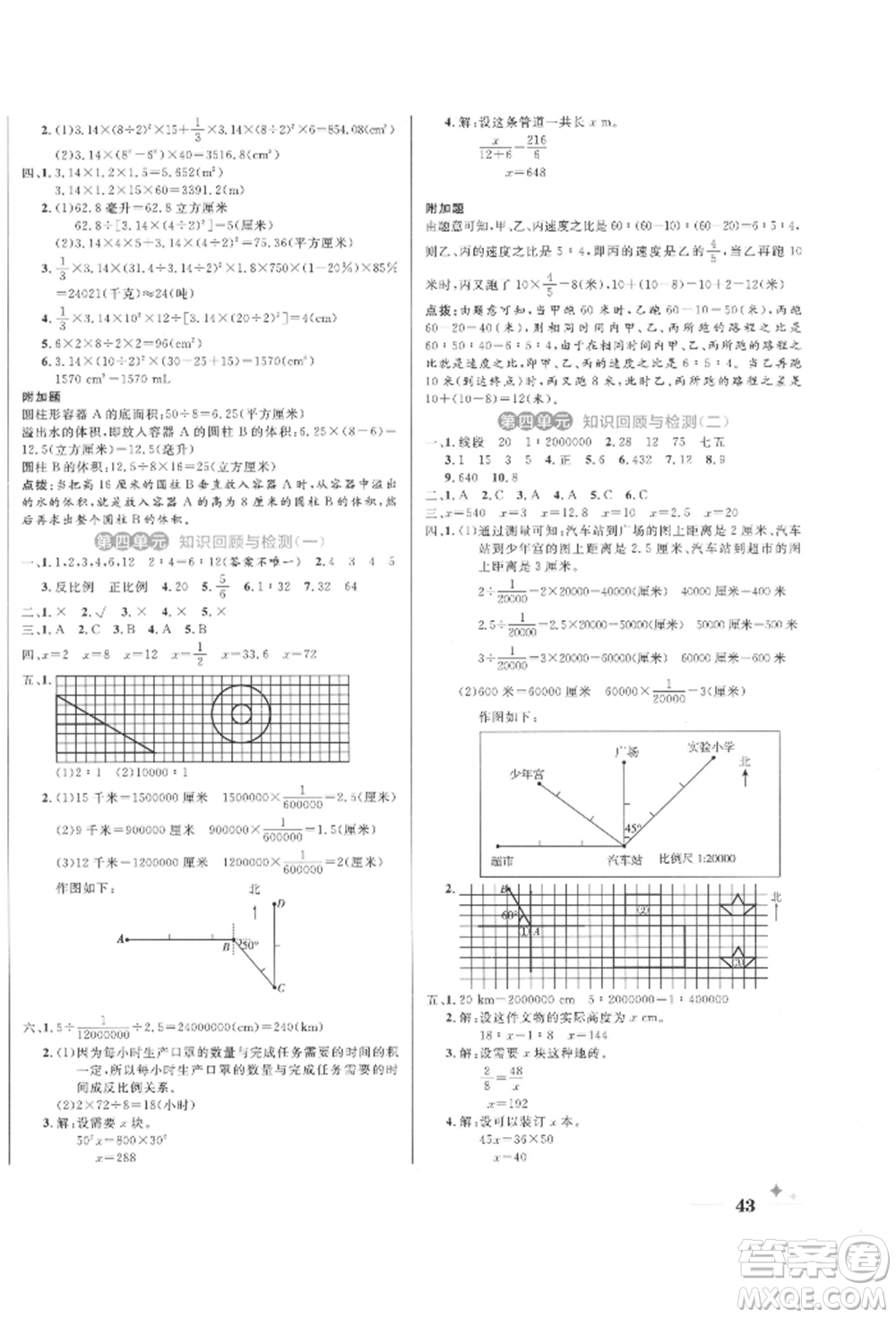 沈陽出版社2022黃岡名卷六年級數(shù)學(xué)下冊人教版參考答案
