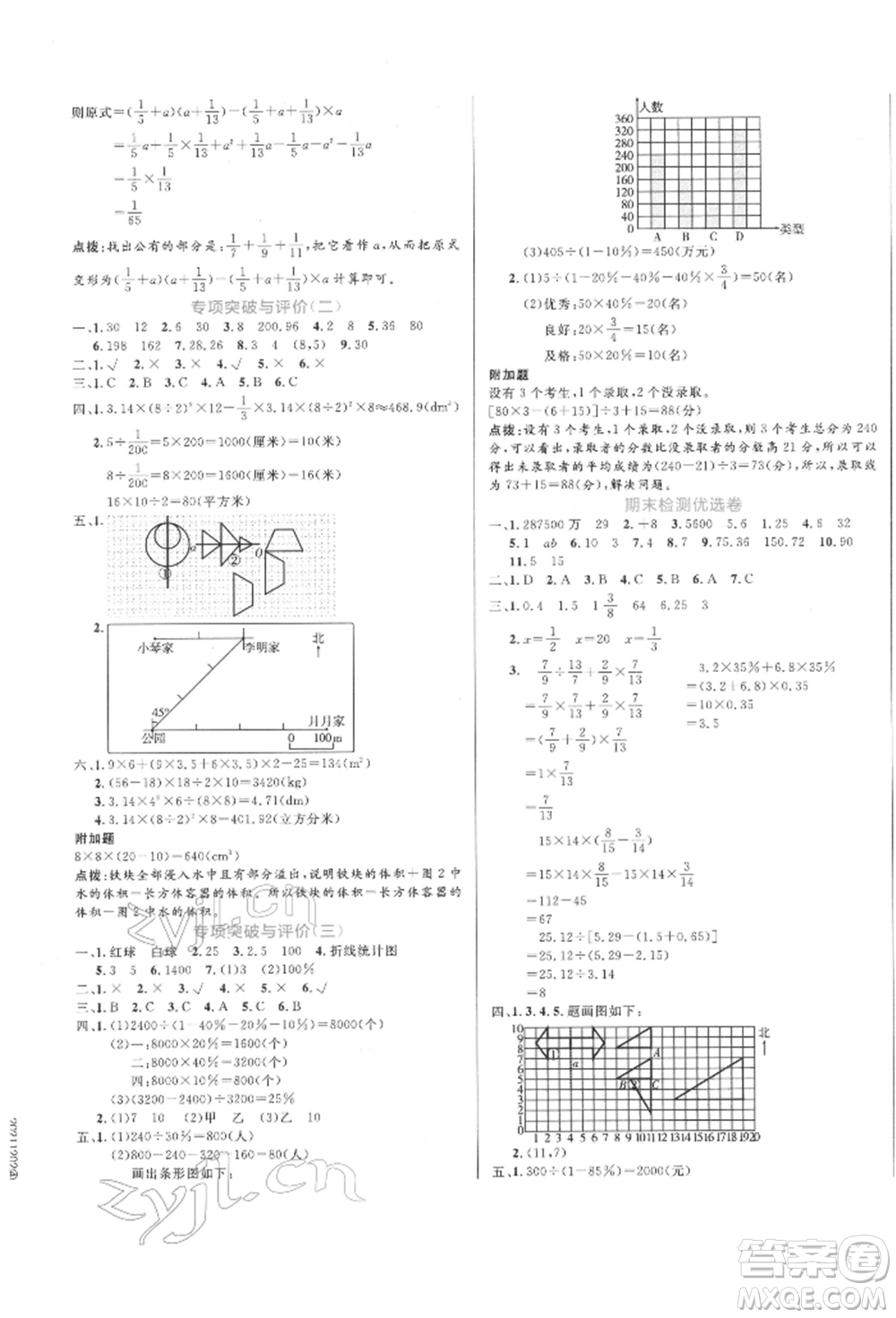 沈陽出版社2022黃岡名卷六年級數(shù)學(xué)下冊人教版參考答案