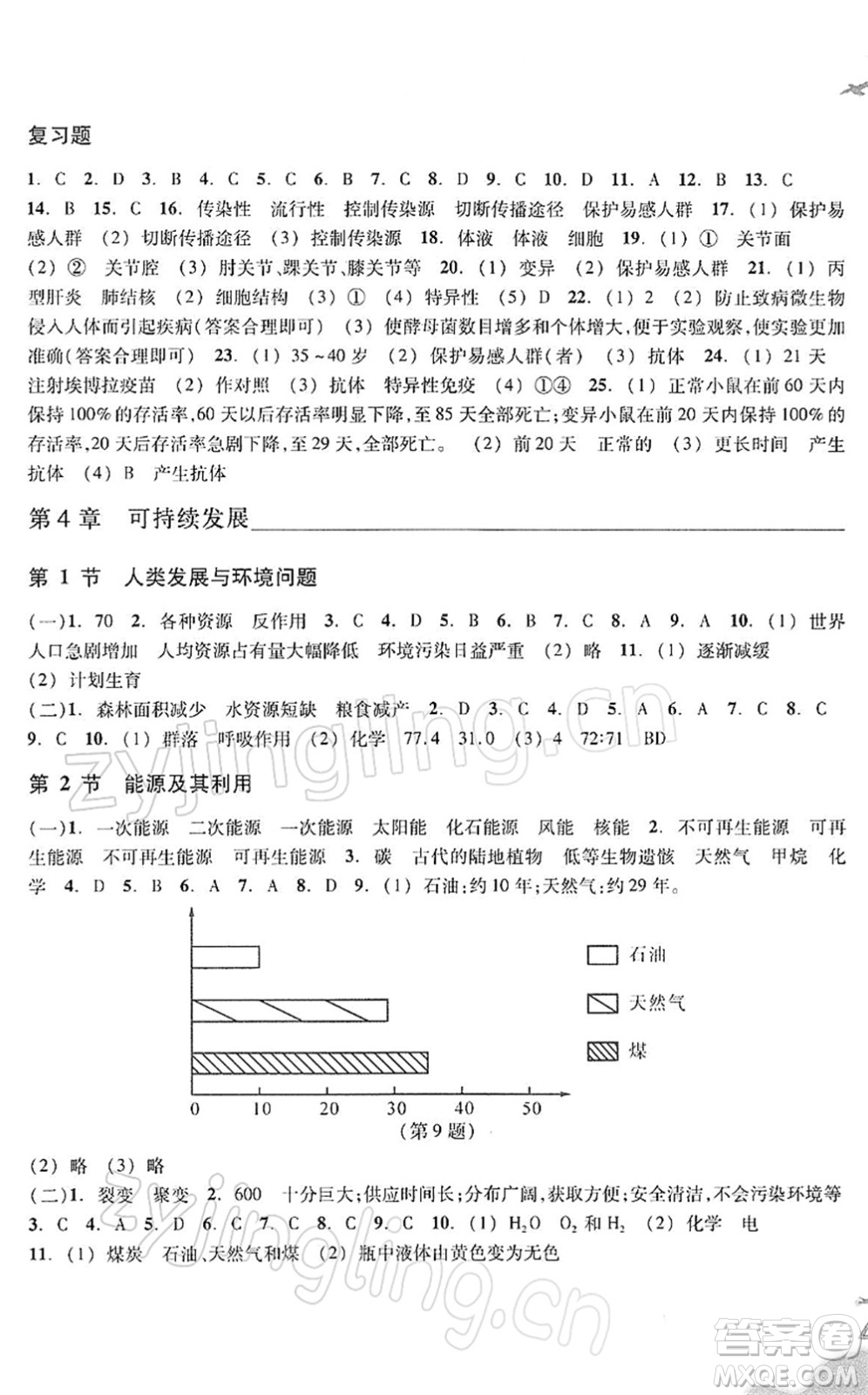 浙江教育出版社2022科學(xué)作業(yè)本九年級(jí)下冊(cè)ZH浙教版AB本答案