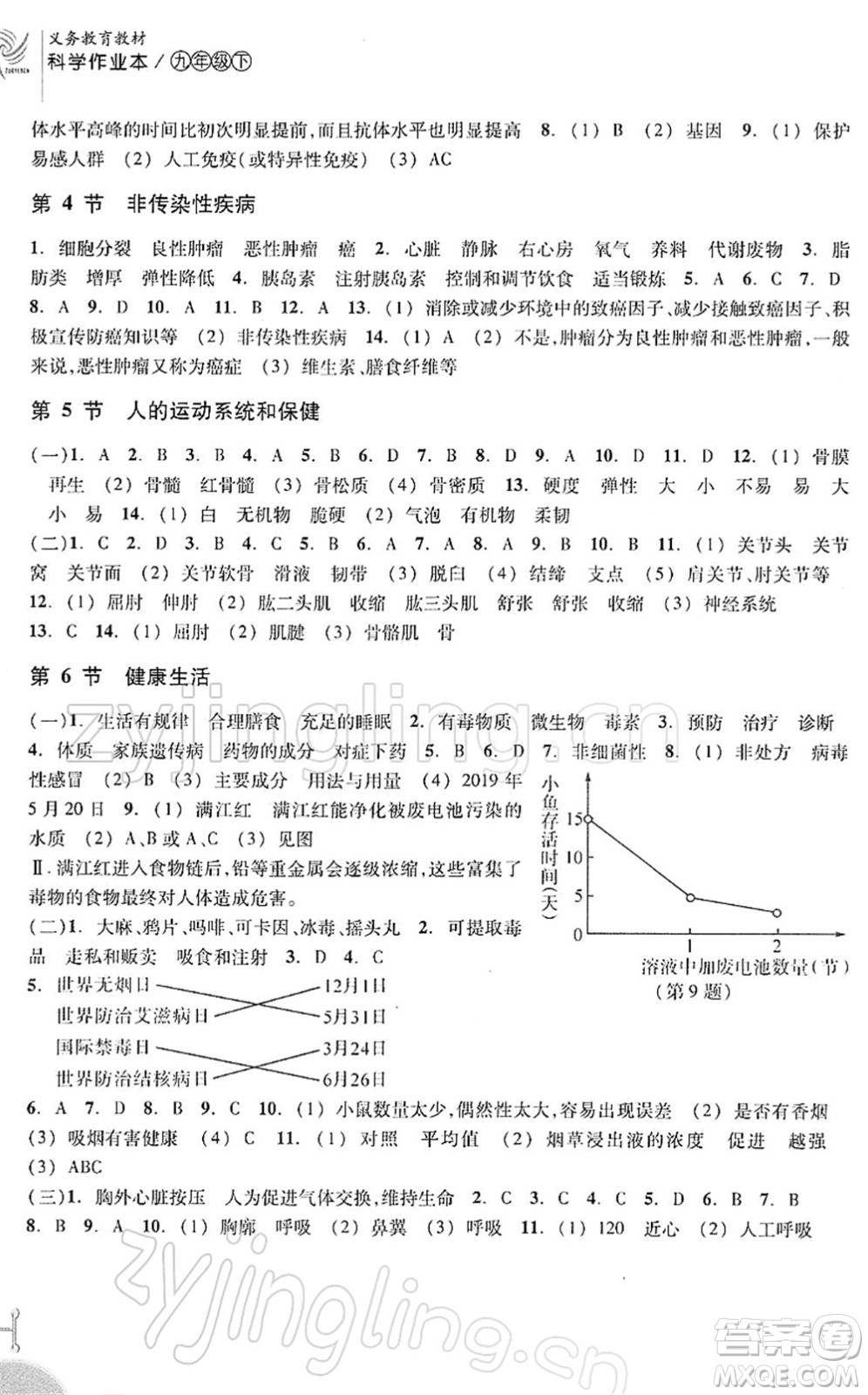 浙江教育出版社2022科學(xué)作業(yè)本九年級(jí)下冊(cè)ZH浙教版AB本答案