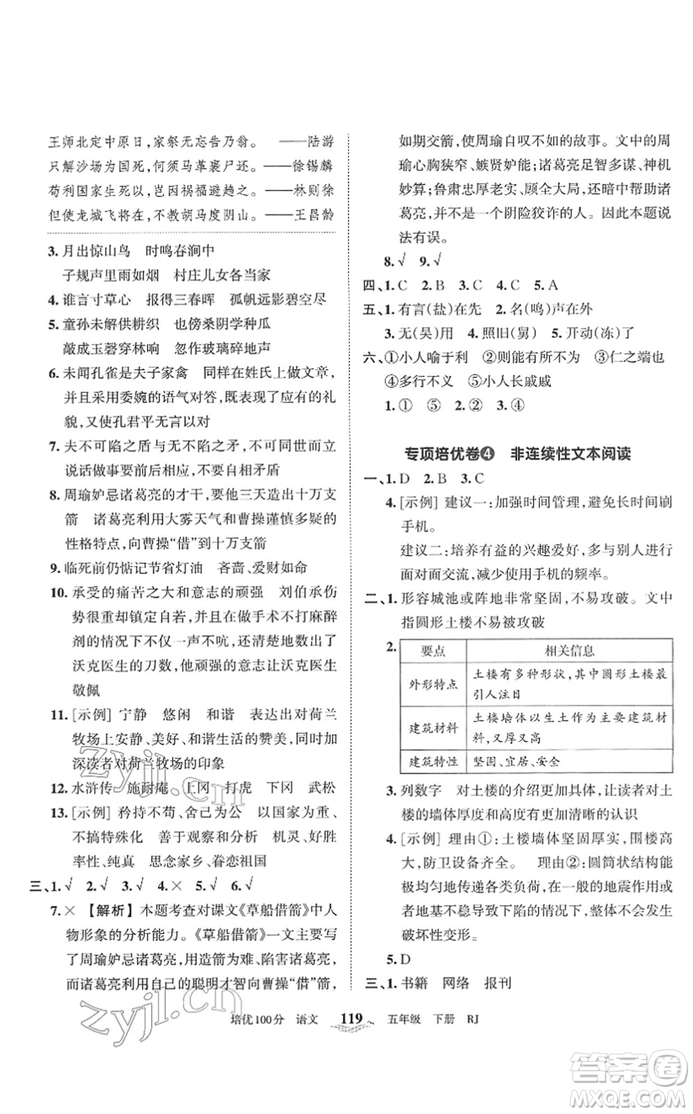 江西人民出版社2022王朝霞培優(yōu)100分五年級(jí)語(yǔ)文下冊(cè)RJ人教版答案