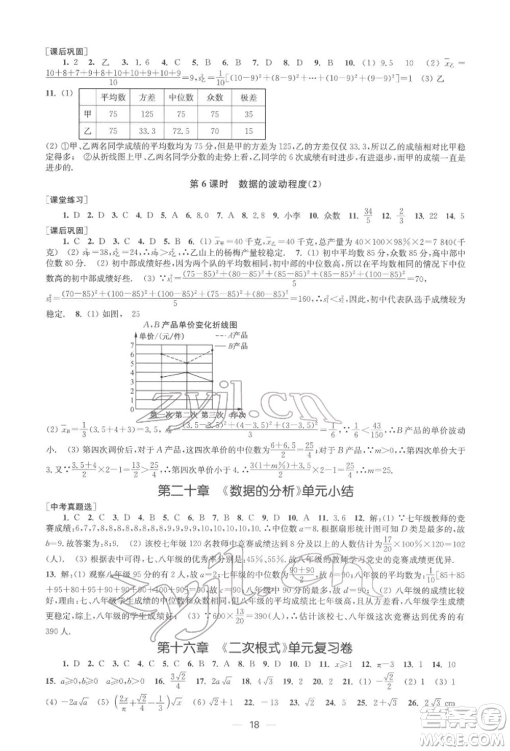 江蘇鳳凰美術(shù)出版社2022創(chuàng)新課時(shí)作業(yè)八年級數(shù)學(xué)下冊全國版參考答案