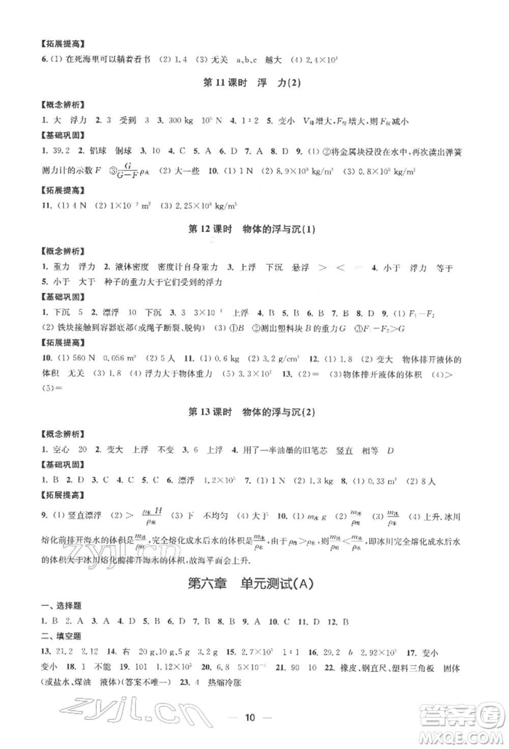 江蘇鳳凰美術(shù)出版社2022創(chuàng)新課時(shí)作業(yè)八年級(jí)物理下冊(cè)江蘇版參考答案