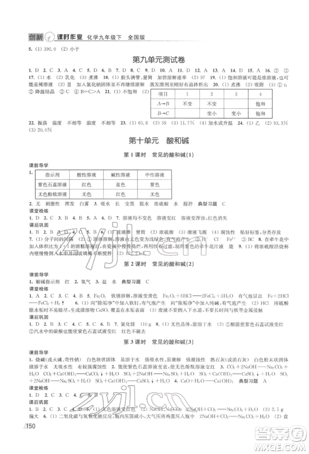 江蘇鳳凰美術(shù)出版社2022創(chuàng)新課時(shí)作業(yè)九年級(jí)化學(xué)下冊(cè)全國(guó)版參考答案