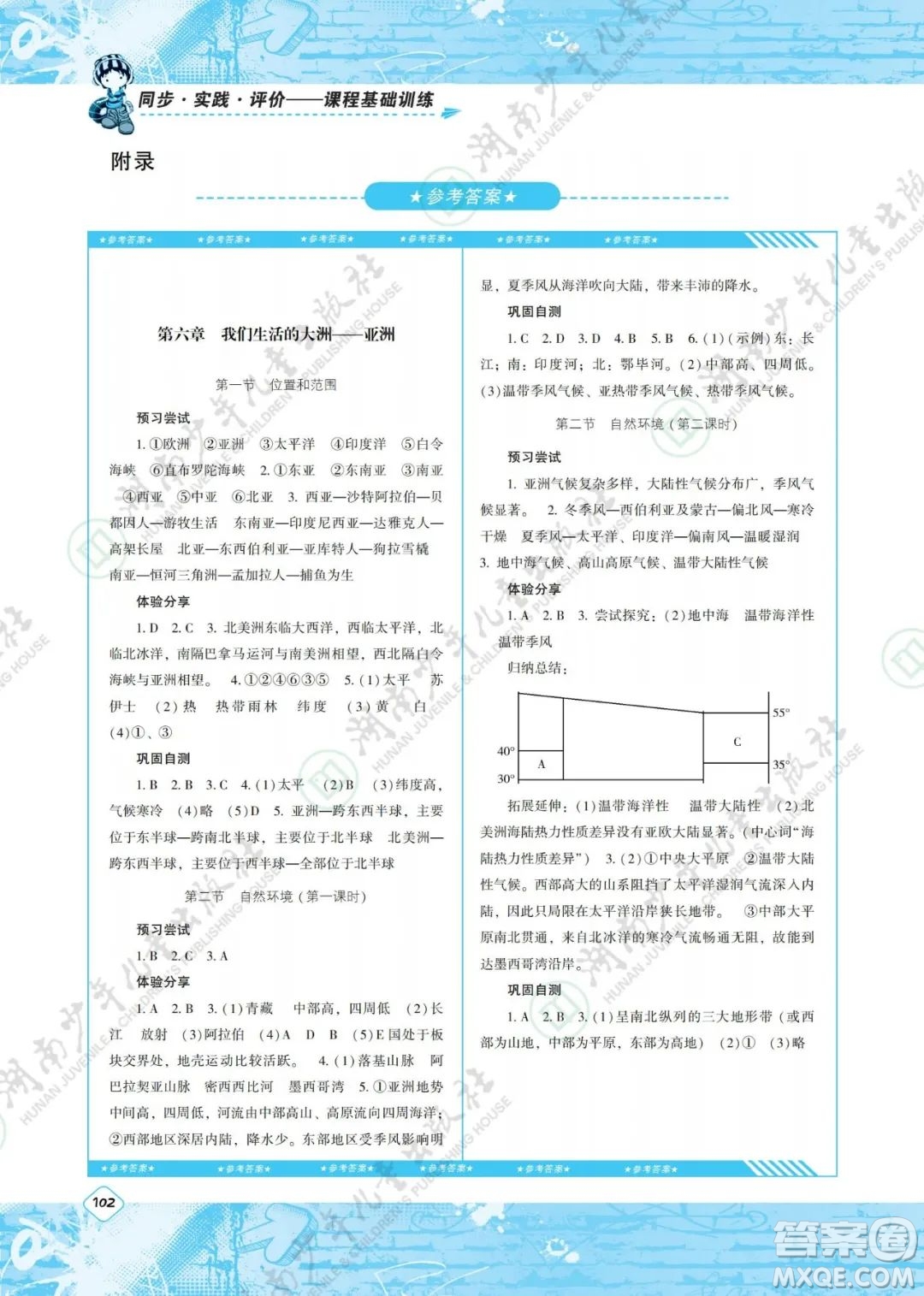湖南少年兒童出版社2022課程基礎(chǔ)訓(xùn)練七年級(jí)地理下冊(cè)人教版答案