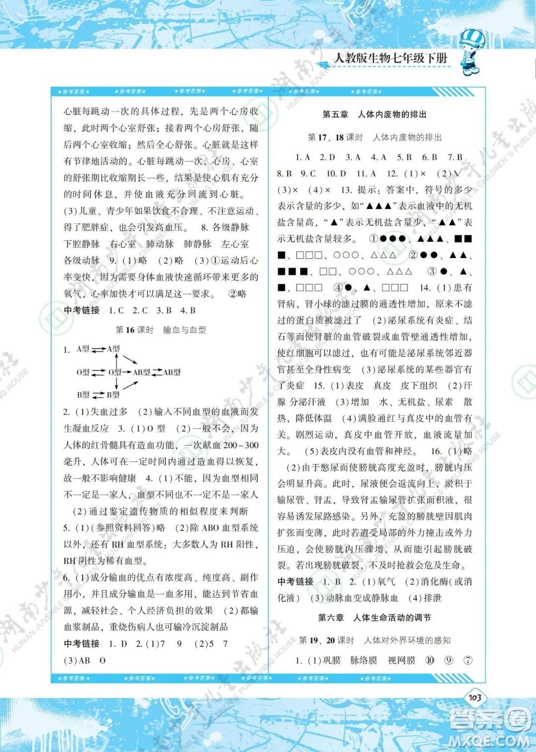 湖南少年兒童出版社2022課程基礎(chǔ)訓(xùn)練七年級(jí)生物下冊(cè)人教版答案