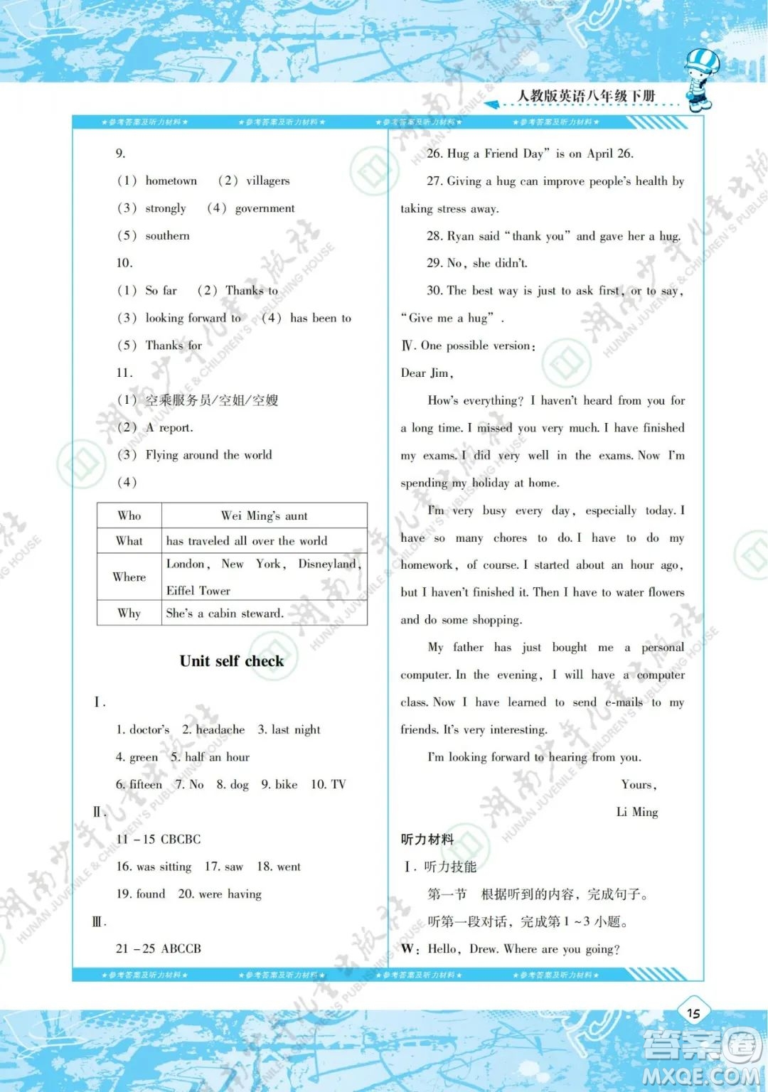 湖南少年兒童出版社2022課程基礎(chǔ)訓(xùn)練八年級(jí)英語(yǔ)下冊(cè)人教版答案