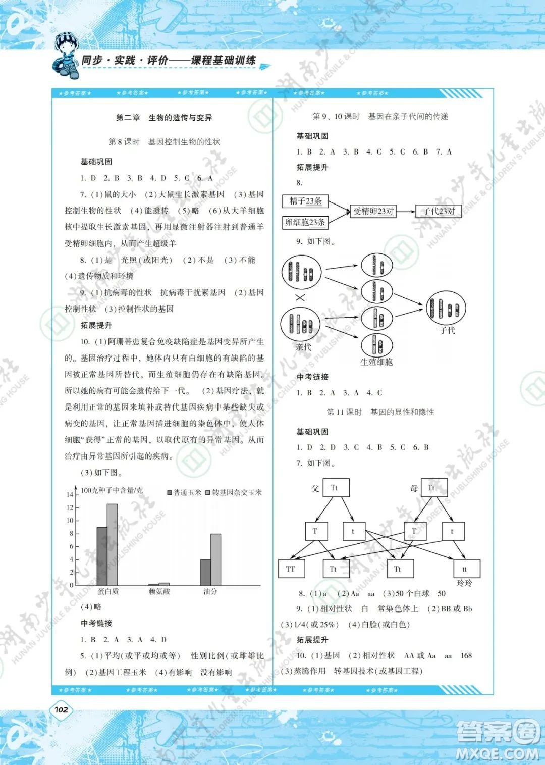 湖南少年兒童出版社2022課程基礎訓練八年級生物下冊人教版答案