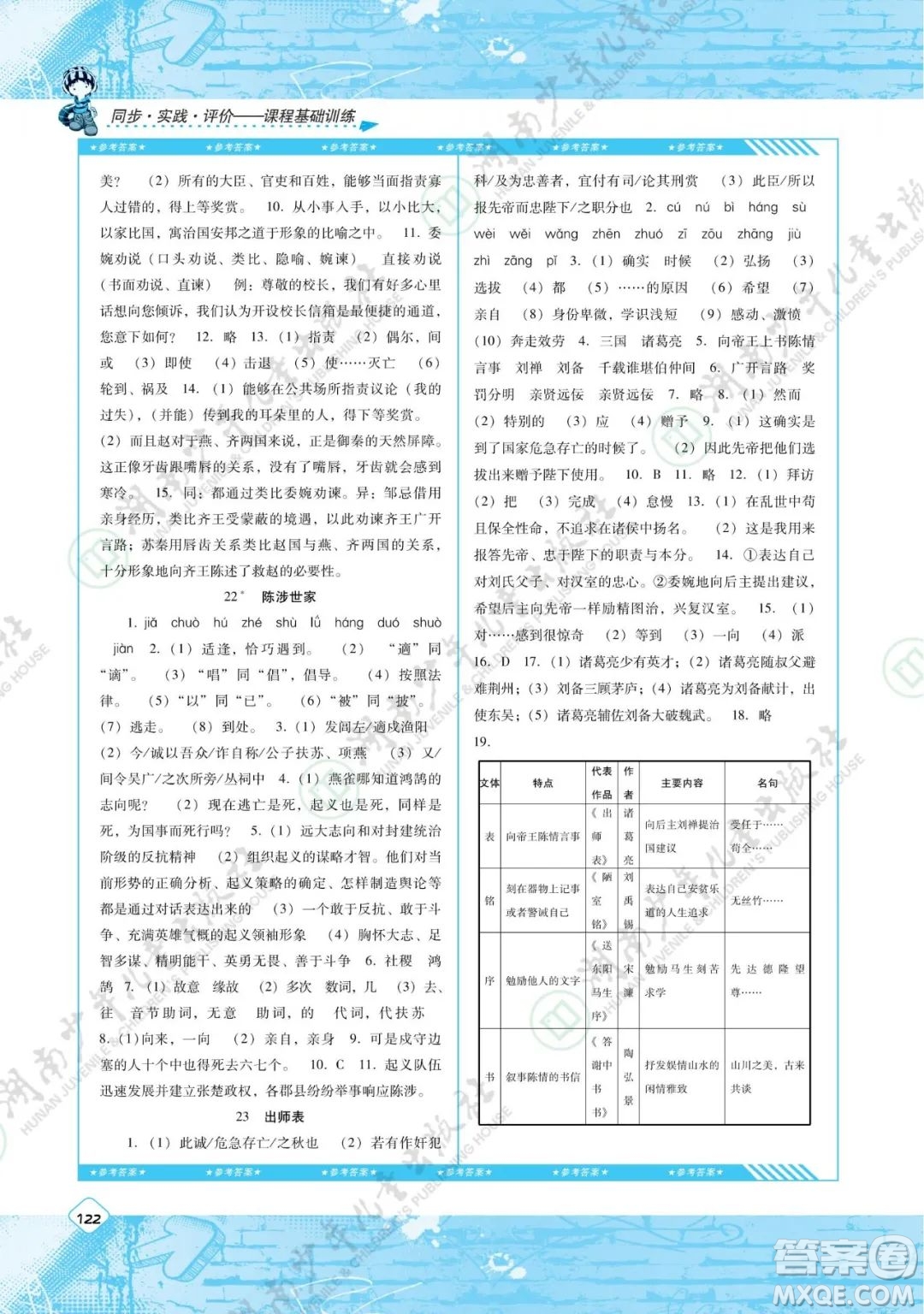 湖南少年兒童出版社2022課程基礎(chǔ)訓(xùn)練九年級(jí)語(yǔ)文下冊(cè)人教版答案