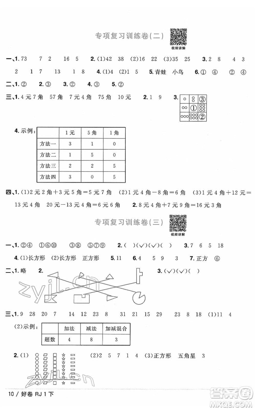 江西教育出版社2022陽(yáng)光同學(xué)一線名師全優(yōu)好卷單元標(biāo)準(zhǔn)卷+期末復(fù)習(xí)卷一年級(jí)數(shù)學(xué)下冊(cè)RJ人教版答案