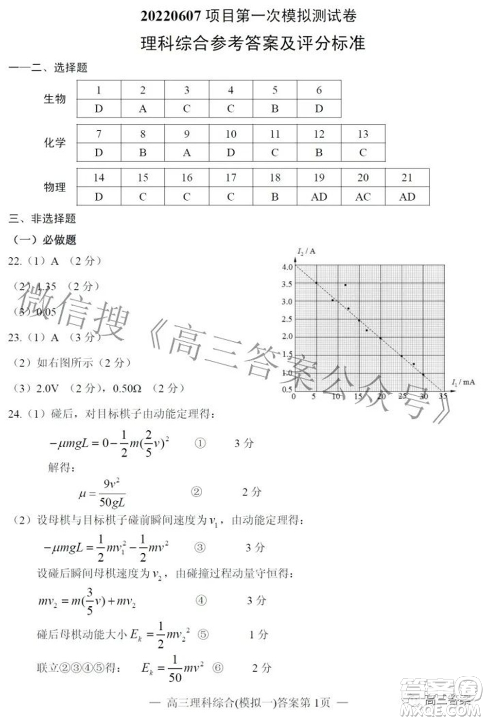 20220607項(xiàng)目第一次模擬測試卷理科綜合試題及答案