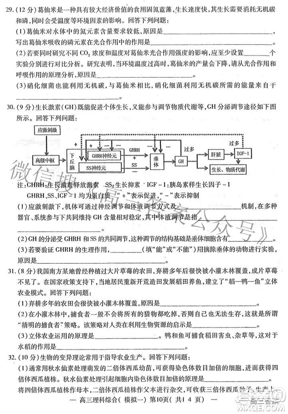 20220607項(xiàng)目第一次模擬測試卷理科綜合試題及答案