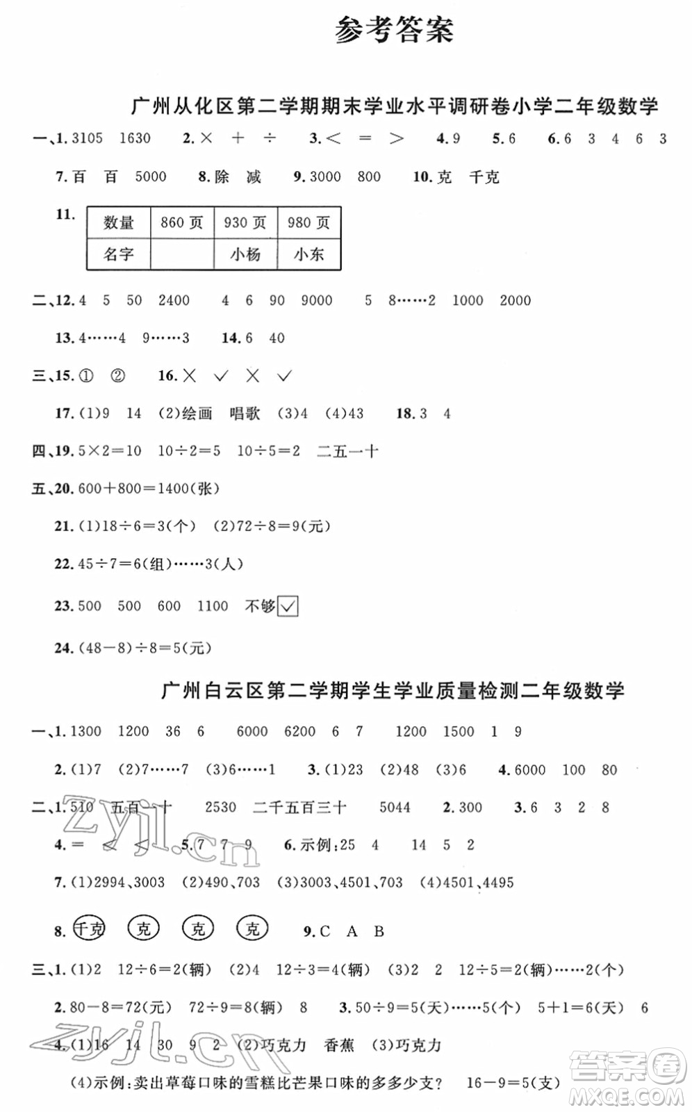 江西教育出版社2022陽光同學(xué)一線名師全優(yōu)好卷單元標(biāo)準(zhǔn)卷+期末復(fù)習(xí)卷二年級數(shù)學(xué)下冊RJ人教版答案
