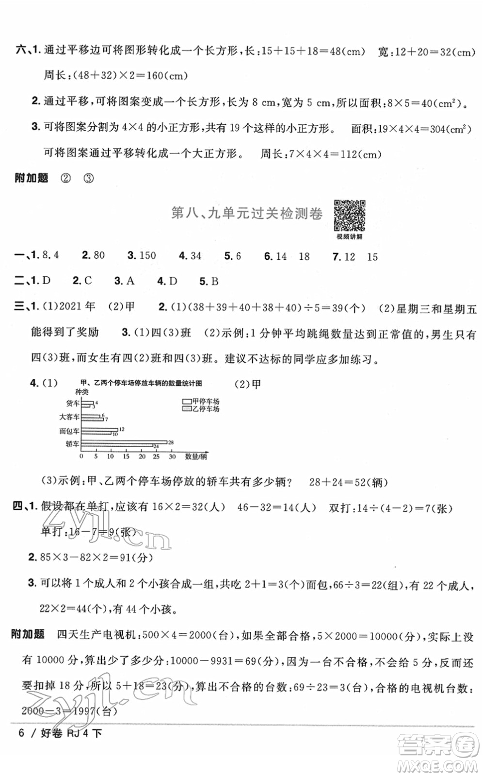 江西教育出版社2022陽光同學(xué)一線名師全優(yōu)好卷單元標(biāo)準(zhǔn)卷+期末復(fù)習(xí)卷四年級數(shù)學(xué)下冊RJ人教版答案
