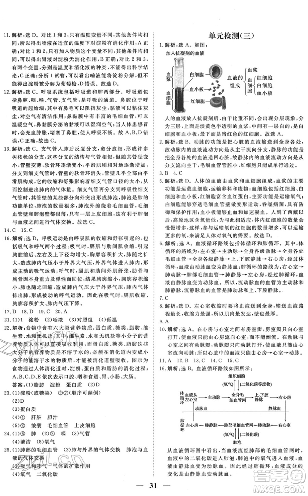 青海人民出版社2022新坐標(biāo)同步練習(xí)七年級(jí)生物下冊(cè)人教版青海專用答案