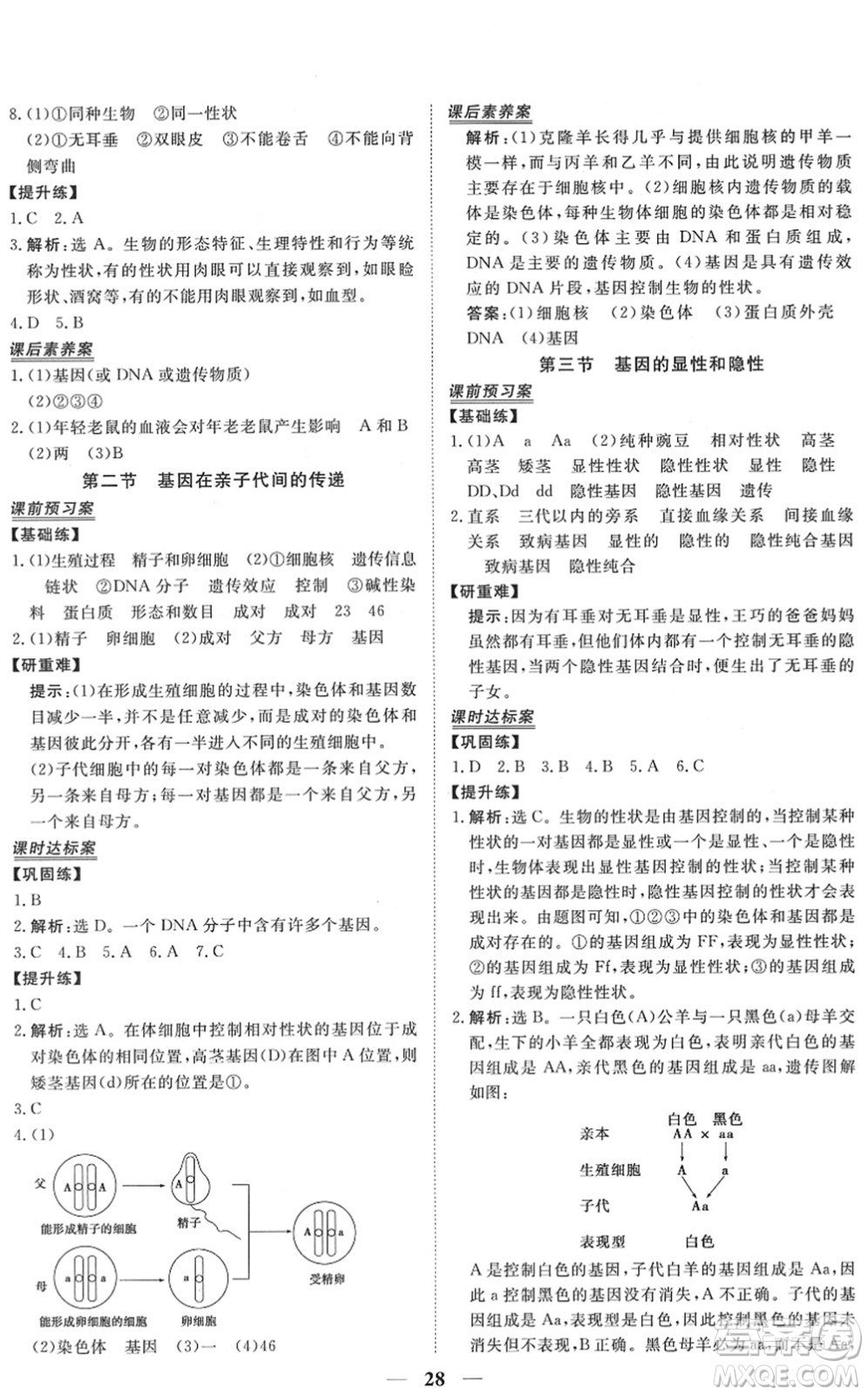 青海人民出版社2022新坐標(biāo)同步練習(xí)八年級(jí)生物下冊(cè)人教版青海專用答案