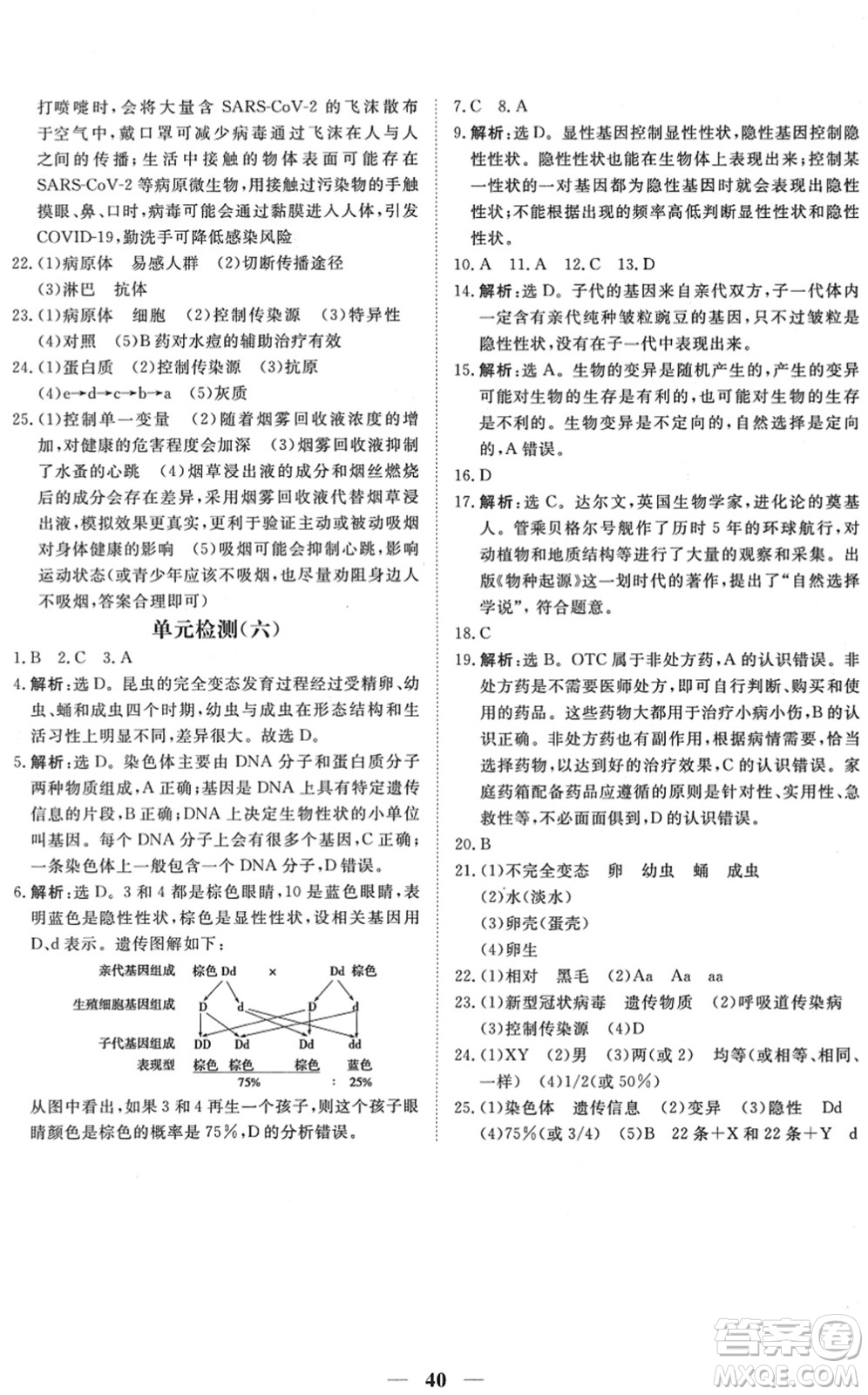 青海人民出版社2022新坐標(biāo)同步練習(xí)八年級(jí)生物下冊(cè)人教版青海專用答案