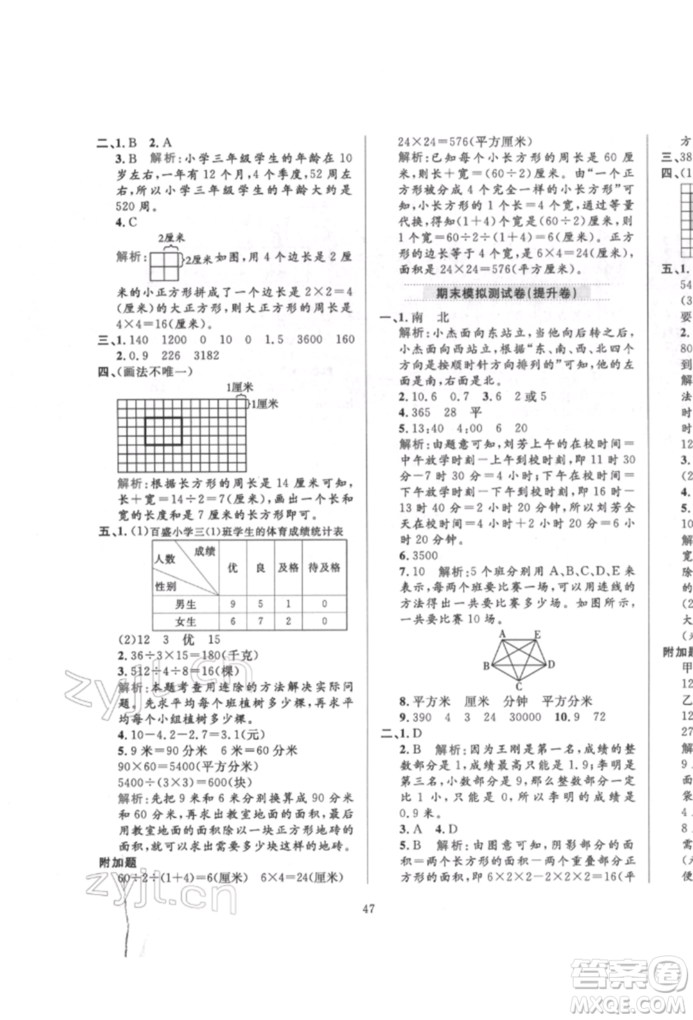 陜西人民教育出版社2022小學(xué)教材全練三年級(jí)數(shù)學(xué)下冊人教版參考答案