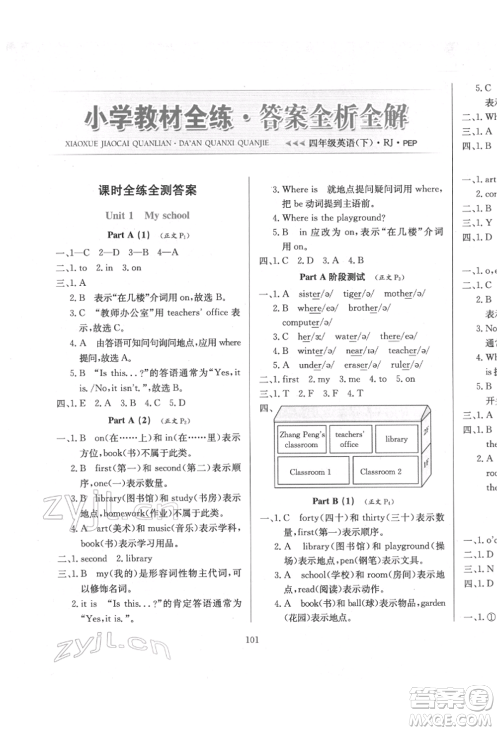 陜西人民教育出版社2022小學(xué)教材全練三年級起點(diǎn)四年級英語下冊人教版參考答案