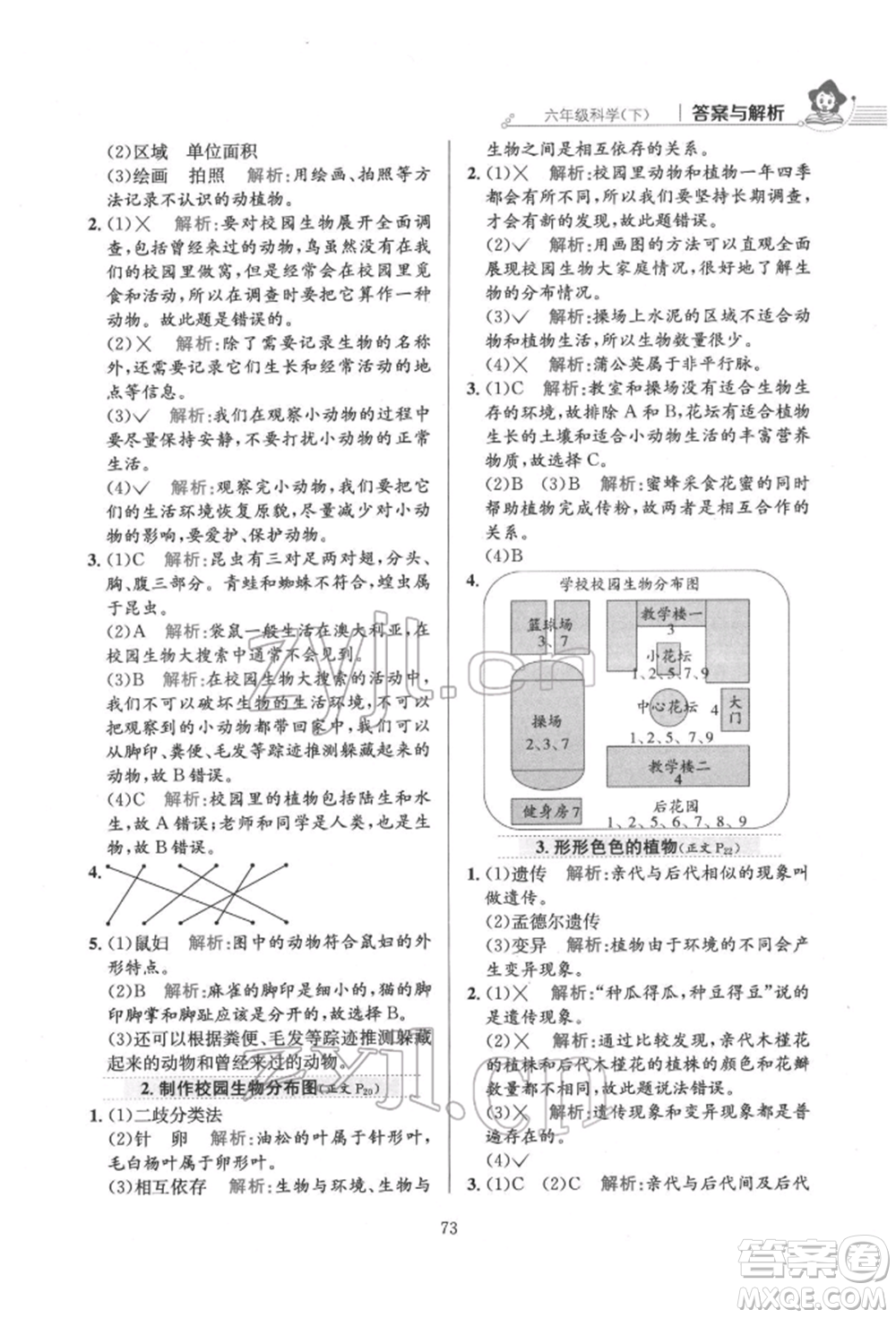 陜西人民教育出版社2022小學(xué)教材全練六年級科學(xué)下冊教育科學(xué)版參考答案