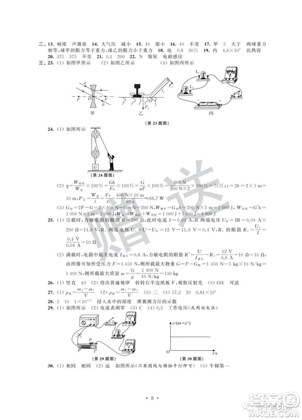江蘇鳳凰科學(xué)技術(shù)出版社2022取勝通關(guān)中考模擬卷能力提升九年級物理通用版參考答案