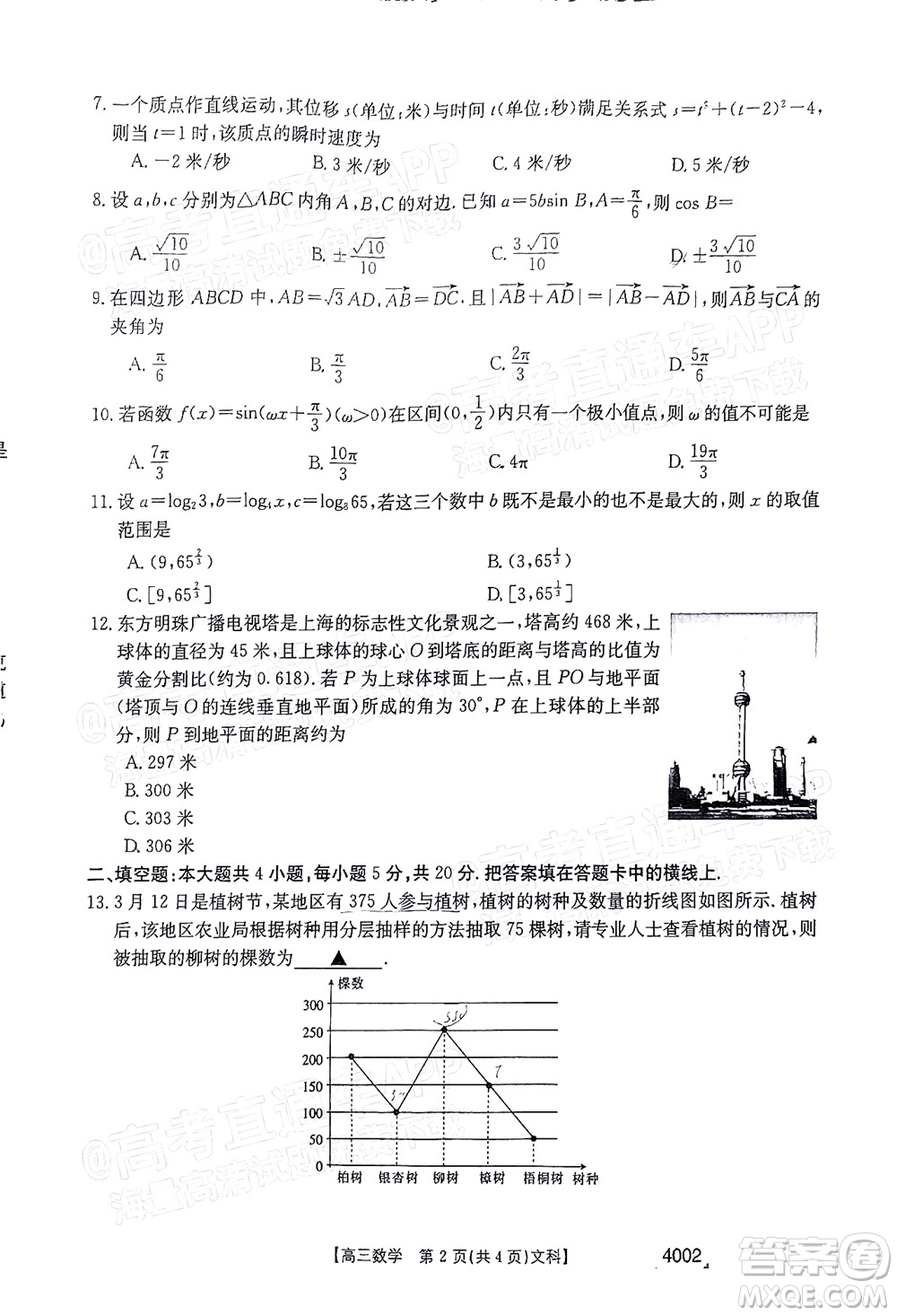 2022屆黔東南金太陽3月聯(lián)考高三文科數(shù)學(xué)試題及答案 4002