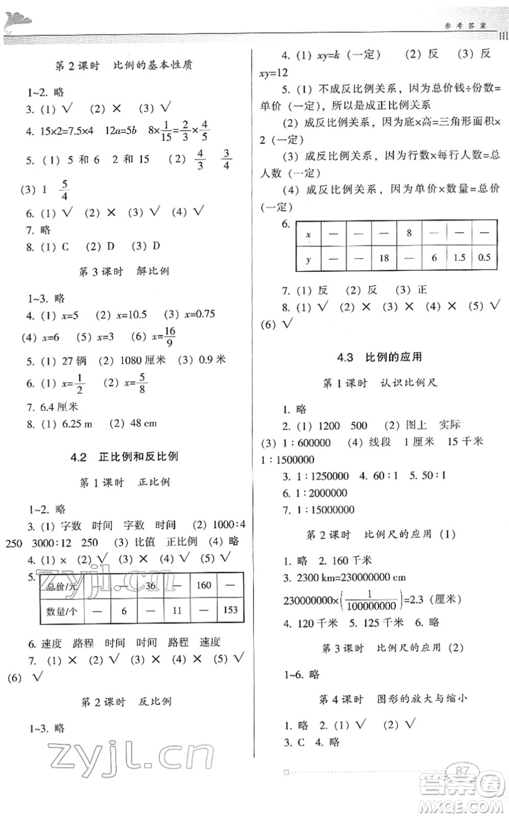 廣東教育出版社2022南方新課堂金牌學(xué)案六年級數(shù)學(xué)下冊人教版答案