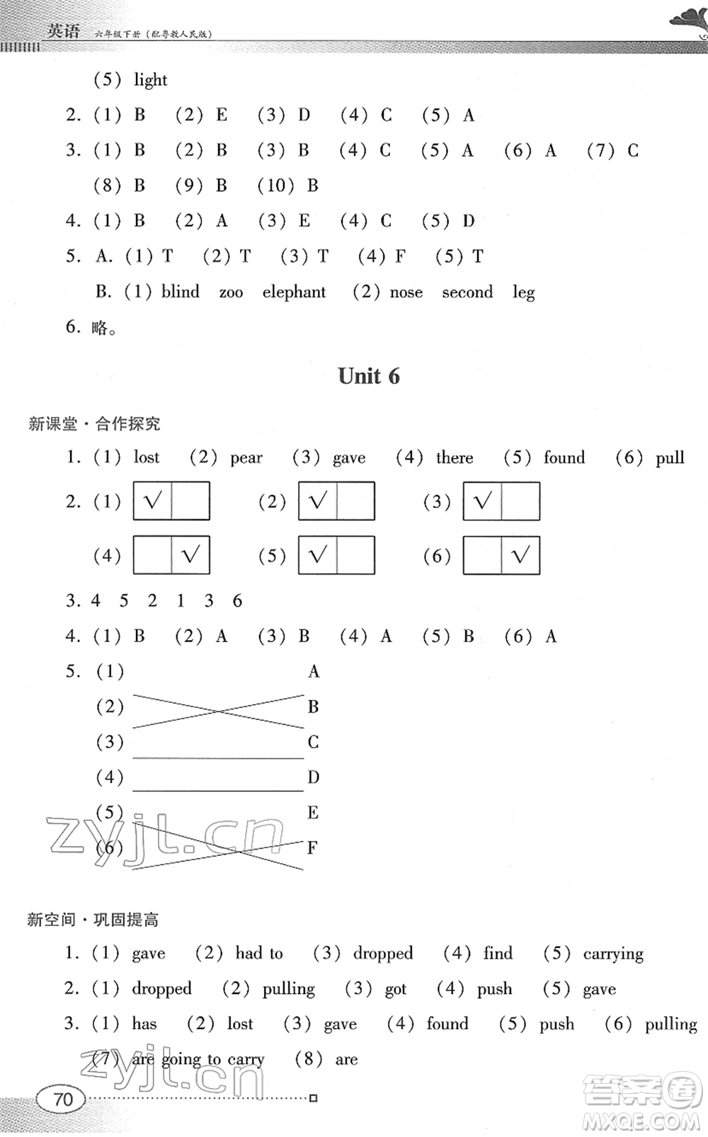 廣東教育出版社2022南方新課堂金牌學(xué)案六年級(jí)英語(yǔ)下冊(cè)粵教人民版答案